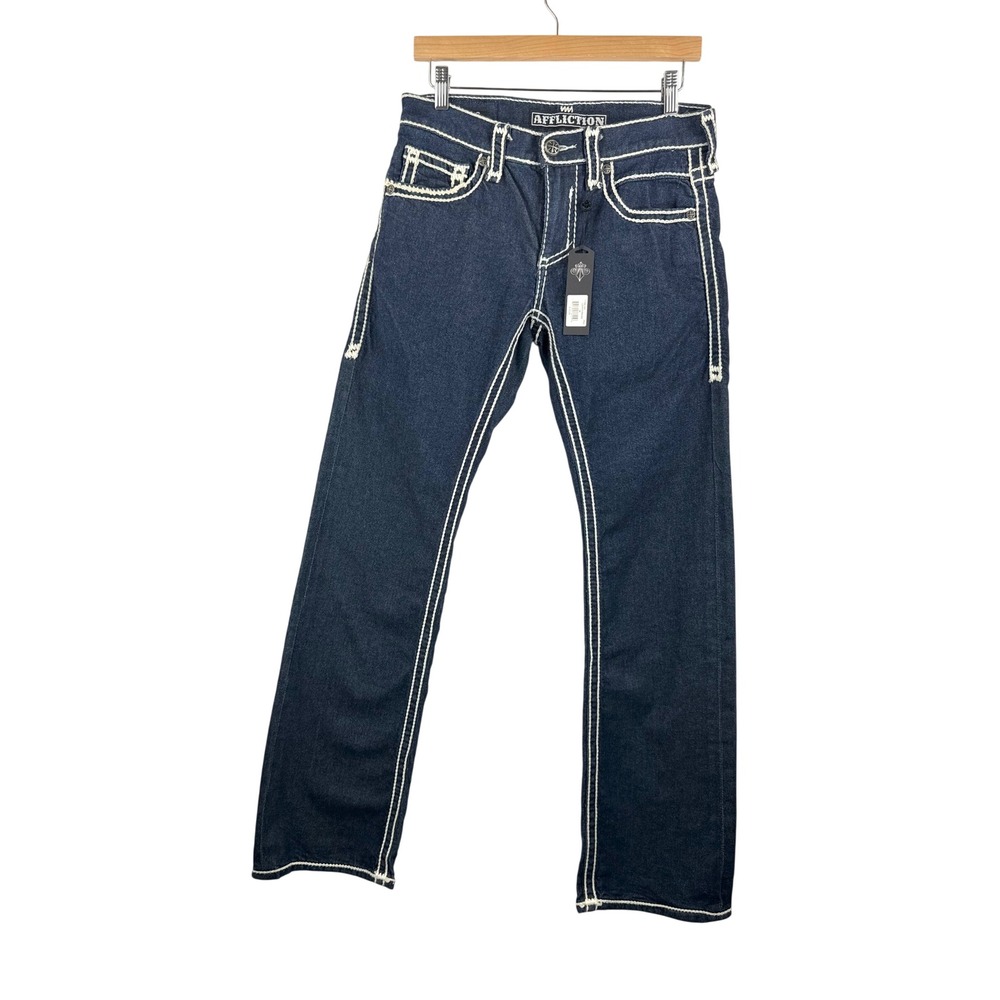 Affliction Cooper Jeans 28 Blue Y2K Thick Contrast Stitch relaxed boot